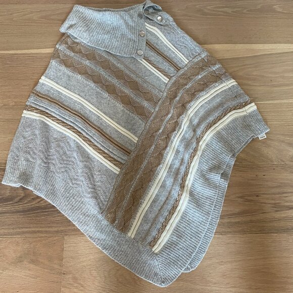 WHBM Poncho Sweater Gray, Cream and Brown Size Medium - Picture 3 of 11
